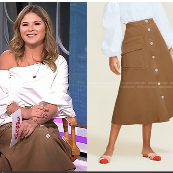 NWT Pearl by Lela Rose Stretch Cotton Button Front Skirt in Camel - Picture 4 of 15